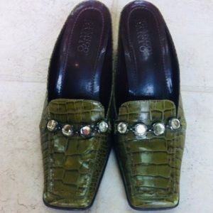 Franco Sarto green alligator leather mules size 6